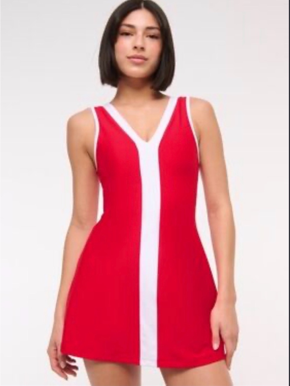 Abercrombie YPB sculptLUX V-Neck Mini Active Dress Red & White | Size XS